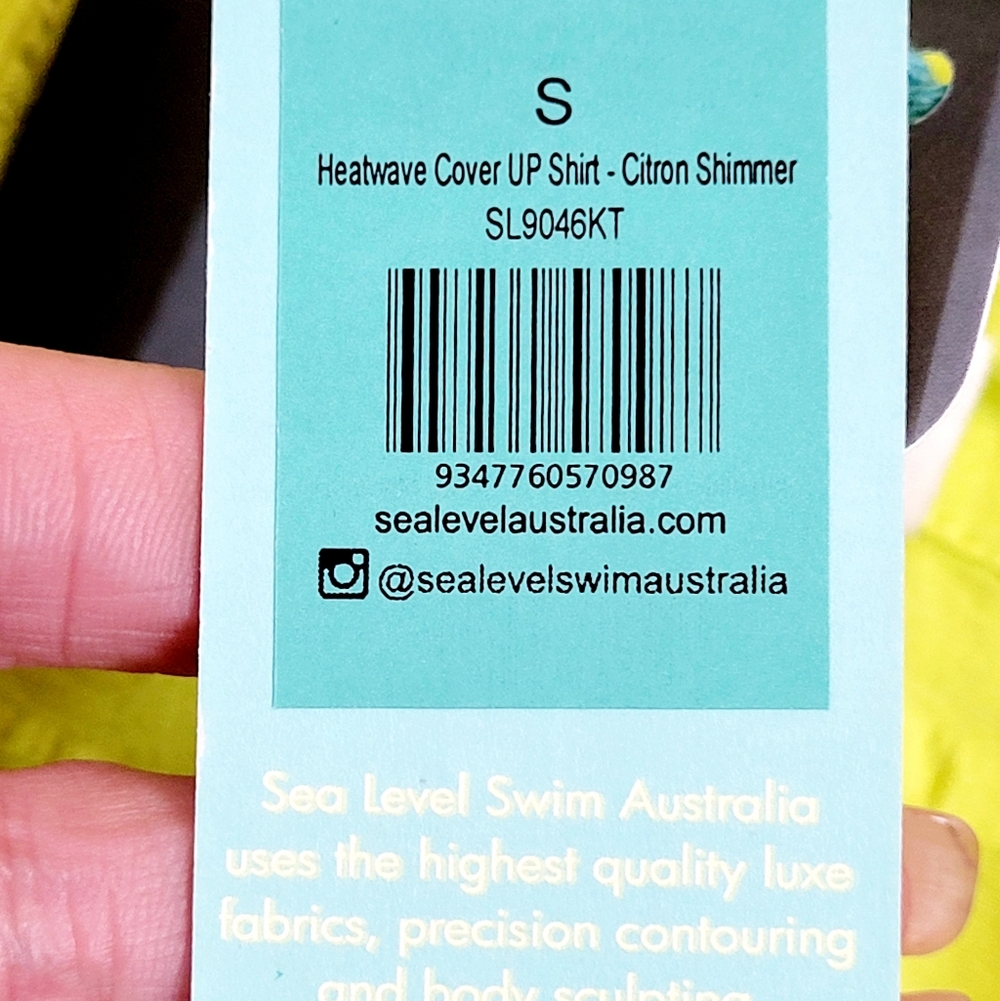 NWT SEA LEVEL SWIM AUSTRALIA Heatwave Cover Up Shirt In Citron Shimmer Small New - Picture 8 of 11